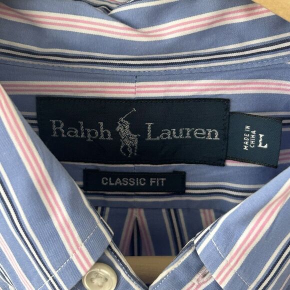 Mens Ralph Lauren Button Down Shirt Size Large Classic Fit Stripe Blue Pink - Picture 4 of 6